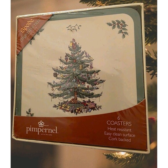 Pimpernel Spode Christmas Tree Cork Coasters Set of 6 Size 4x4 New Sealed Box - Picture 1 of 7
